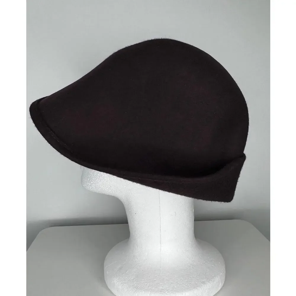 1970s–1980s New York Hat Co Brown Wool Felt Asymmetrical Cloche Hat